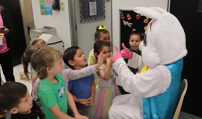 Mr. Bunny saying hi to the kids.